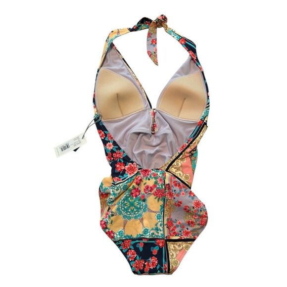 NWT- JOHNNY WAS JAPER PLUNGE ONE PIECE SWIMSUIT-SIZE SMALL- COLORFUL PATCHWORK P - Picture 15 of 16